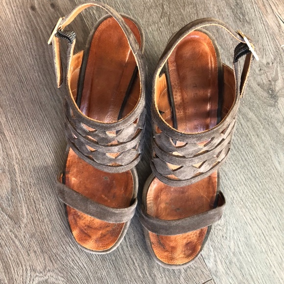 Chie Mihara Brown Suede Wedge Sandals - Picture 2 of 7